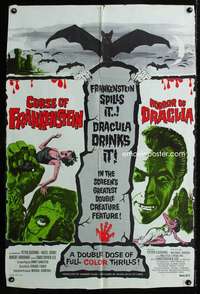 k192 CURSE OF FRANKENSTEIN /HORROR OF DRACULA one-sheet movie poster '64