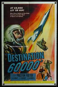k217 DESTINATION 60,000 one-sheet movie poster '57 Preston Foster sci-fi!