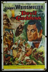 k219 DEVIL GODDESS one-sheet movie poster '55 Johnny Weissmuller in jungle!