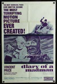 k224 DIARY OF A MADMAN one-sheet movie poster '63 Vincent Price, horror!