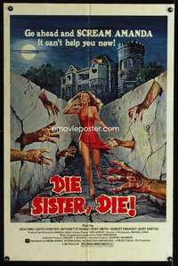 k226 DIE SISTER DIE one-sheet movie poster '72 great horror design & image!