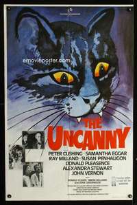 h126 UNCANNY English one-sheet movie poster '77 Peter Cushing, cool cat art!