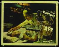 h292 APE movie lobby card '40 Karloff operates on unwilling patient!