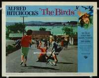 h307 BIRDS movie lobby card #4 '63 Tippi Hedren and townspeople flee!