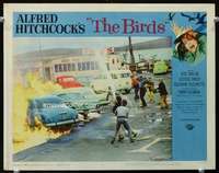 h308 BIRDS movie lobby card #8 '63 putting out cars on fire!