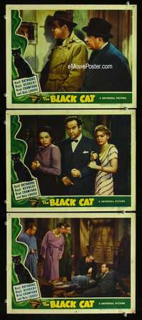 h580 BLACK CAT 3 movie lobby cards '41 Basil Rathbone, Alan Ladd