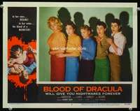 h317 BLOOD OF DRACULA movie lobby card #8 '57 cool scared girl lineup!
