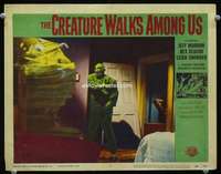 h334 CREATURE WALKS AMONG US movie lobby card #7 '56 he attacks!