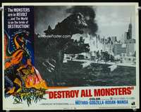 h343 DESTROY ALL MONSTERS movie lobby card #3 '69 Godzilla close up!
