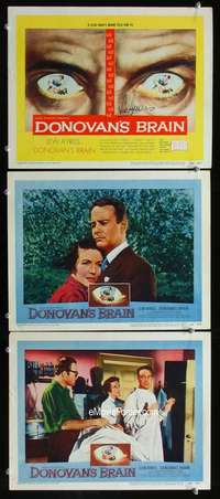 h588 DONOVAN'S BRAIN 3 movie lobby cards '53 TC signed by Lew Ayres!