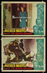 h652 MASKED MARVEL 2 Chap 1 movie lobby cards '43 masked hero serial!