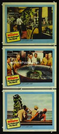h599 MONSTER THAT CHALLENGED THE WORLD 3 movie lobby cards '57 shown!