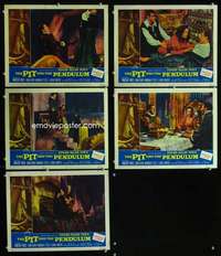 h556 PIT & THE PENDULUM 5 movie lobby cards '61 Vincent Price, Poe