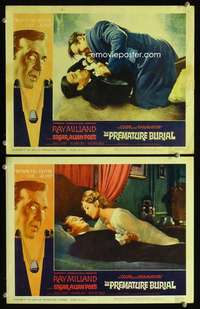 h656 PREMATURE BURIAL 2 movie lobby cards '62 Edgar Allan Poe, Corman