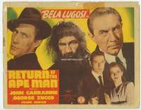 h274 RETURN OF THE APE MAN title movie lobby card '43 Bela Lugosi, Carradine