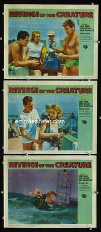 h610 REVENGE OF THE CREATURE 3 movie lobby cards '55 he grabs guy!