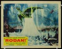 h448 RODAN movie lobby card #8 '56 he's destroying the giant bridge!