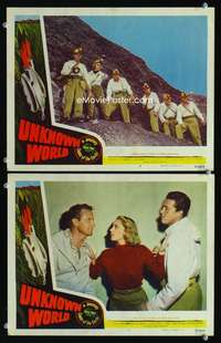 h666 UNKNOWN WORLD 2 movie lobby cards '51 When Worlds Collide ripoff!