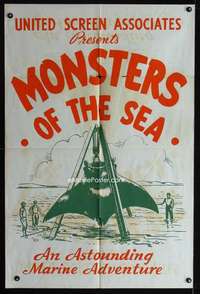 k471 MONSTERS OF THE SEA one-sheet movie poster '30s cool giant stingray!