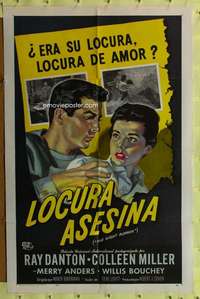k499 NIGHT RUNNER Spanish/U.S. one-sheet movie poster '57 mental patients loose!