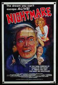 k501 NIGHTMARE int'l one-sheet movie poster '81 wild cartoony horror image!