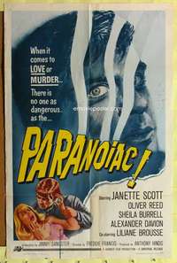 k523 PARANOIAC one-sheet movie poster '63 Oliver Reed, Hammer horror!