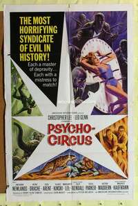 k548 PSYCHO-CIRCUS one-sheet movie poster '67 Christopher Lee, AIP horror!