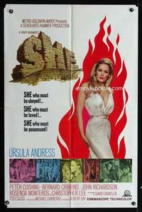 k586 SHE one-sheet movie poster '65 Hammer fantasy, sexy Ursula Andress!