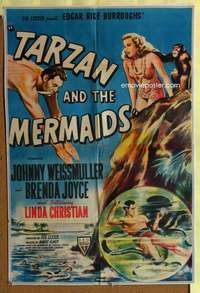 k634 TARZAN & THE MERMAIDS one-sheet movie poster '48 Johnny Weissmuller