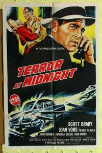 k639 TERROR AT MIDNIGHT one-sheet movie poster '56 Scott Brady film noir!