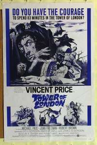 k654 TOWER OF LONDON one-sheet movie poster '62 Vincent Price, Corman