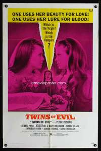 k658 TWINS OF EVIL one-sheet movie poster '72 virgin or vampire, Hammer!