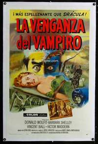 m253 BLOOD OF THE VAMPIRE linen Spanish/U.S. one-sheet movie poster '58 horror!