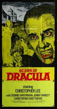 m068 SCARS OF DRACULA English three-sheet movie poster '71 vampire Chris Lee!