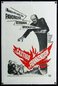 m262 EVIL OF FRANKENSTEIN linen Spanish/U.S. one-sheet movie poster '64 Hammer!