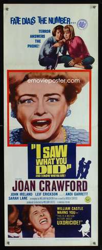 m053 I SAW WHAT YOU DID insert movie poster '65 Joan Crawford, Castle