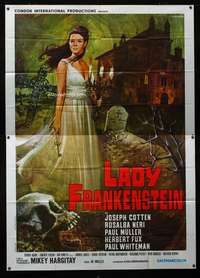 m121 LADY FRANKENSTEIN Italian two-panel movie poster '72 Crovato horror art!