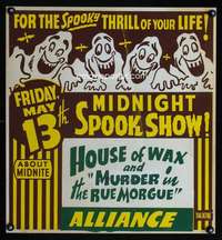 m027 HOUSE OF WAX/MURDER IN THE RUE MORGUE Spook Show jumbo window card movie poster '50s