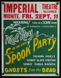 m025 MIDNITE SPOOK PARTY Spook Show jumbo window card movie poster '40s scary!