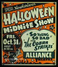 m028 HOWLARIOUS HALLOWEEN MIDNIGHT SHOW Spook Show window card movie poster '50s