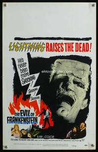 m035 EVIL OF FRANKENSTEIN window card movie poster '64 Peter Cushing, Hammer