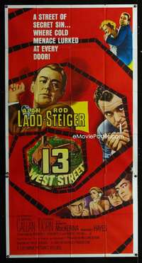 p213 13 WEST STREET three-sheet movie poster '62 Alan Ladd, Rod Steiger