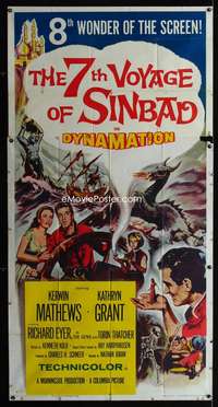 p218 7th VOYAGE OF SINBAD three-sheet movie poster '58 Ray Harryhausen