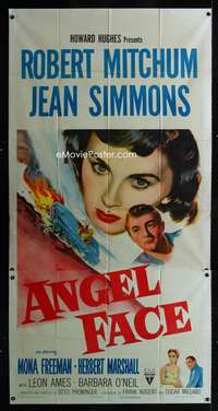 p224 ANGEL FACE three-sheet movie poster '53 Robert Mitchum, Jean Simmons