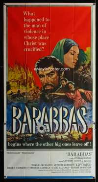 p233 BARABBAS three-sheet movie poster '62 Anthony Quinn, Silvana Mangano