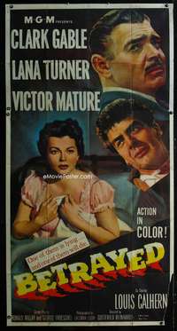 p240 BETRAYED three-sheet movie poster '54 Gable, Mature, Lana Turner