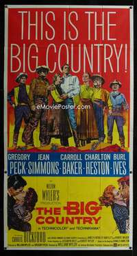 p243 BIG COUNTRY three-sheet movie poster '58 William Wyler western classic!
