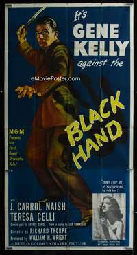 p248 BLACK HAND three-sheet movie poster '50 cool giant Gene Kelly image!