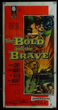p252 BOLD & THE BRAVE three-sheet movie poster '56 WWII guts & glory!