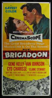 p257 BRIGADOON three-sheet movie poster '54 Gene Kelly, Cyd Charisse